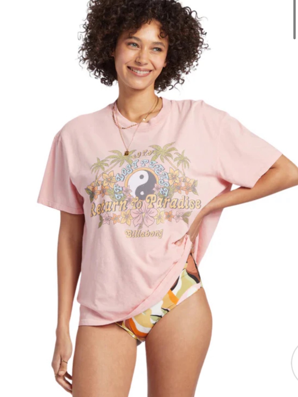 Billabong Pink Floral Yin-Yang Graphic Tee